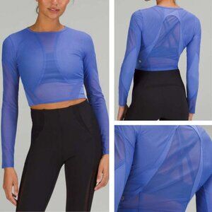 LULULEMON Mesh Panelled Training Long Sleeve Shirt Size 2 Wild Indigo